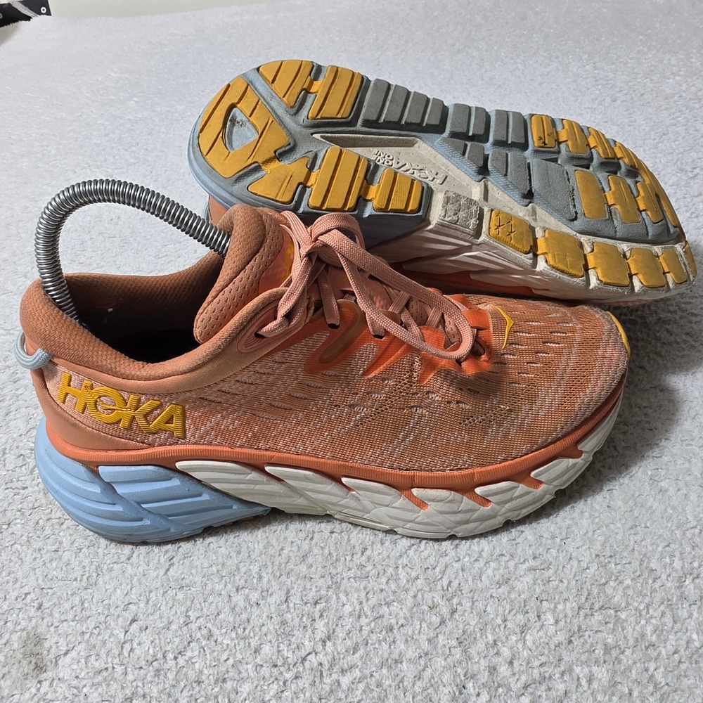 Hoka One One Womens 7B Gaviota 4 Running Shoes Orange Blue Stability Sneakers